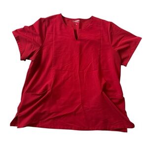 Mandala Women’s Red Size 2XL Pocket Nursing‎ Medical Scrub Top Plus Size